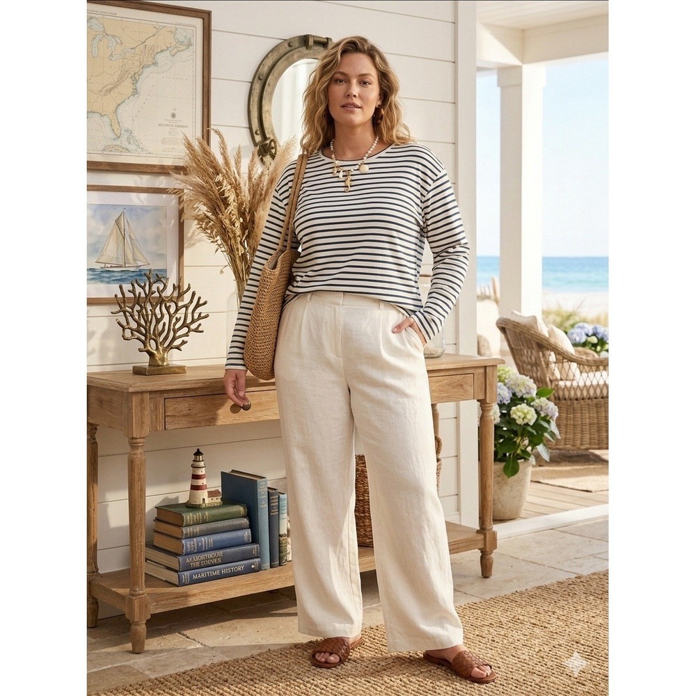 Frances Valentine 3X Striped Pima Cotton Long Sleeve Tee Shirt NWOT New $128